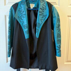 Vintage black and turquoise Leather Jacket by Dali Melame